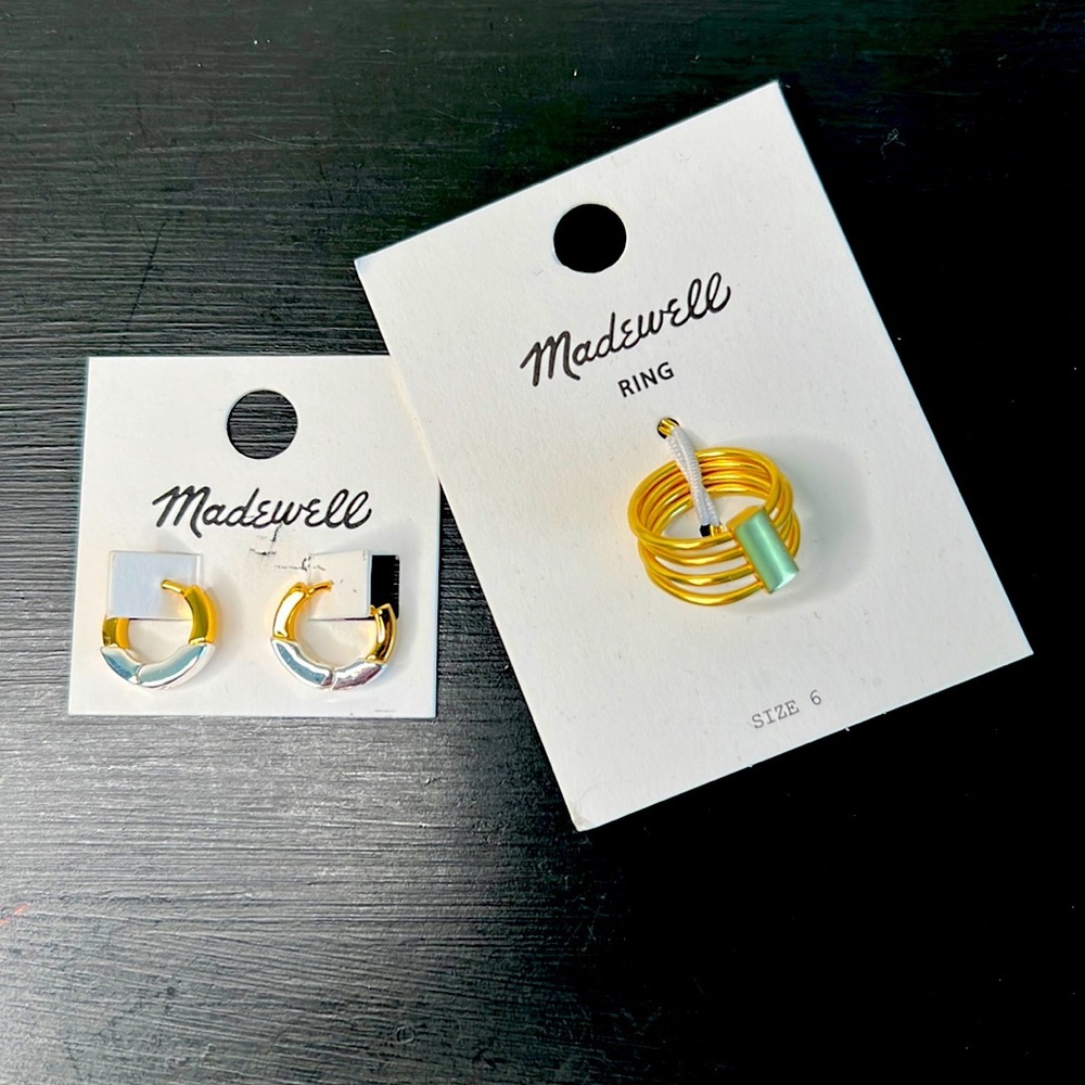 Madewell Earrings & Ring Jewelry Bundle, Gold/ Silver NWT
